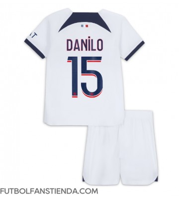 Paris Saint-Germain Danilo Pereira #15 Segunda Equipación Niños 2023-24 Manga Corta (+ Pantalones cortos)